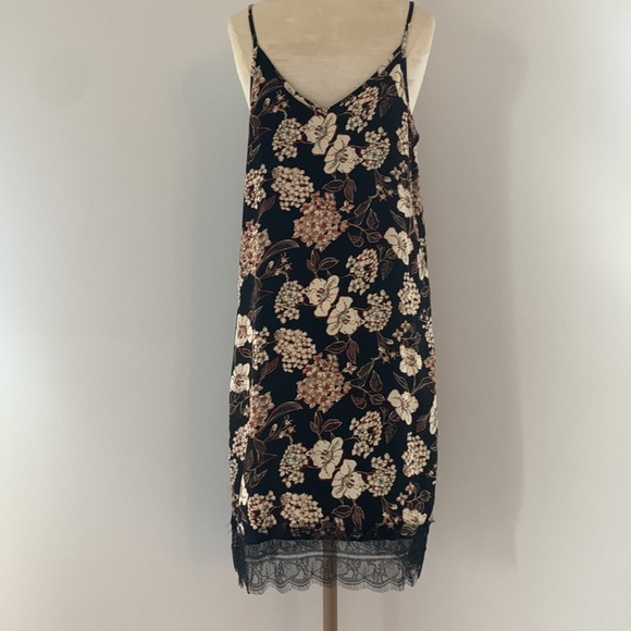 CALIFORNIA MOONRISE strappy Slip Dress black/cream/rust/brown w/ lace trim. M - Picture 4 of 11